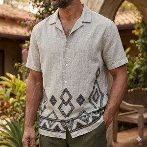 Banana Republic Pascal Linen Resort Shirt Large Beige Relaxed Fit Button  Up